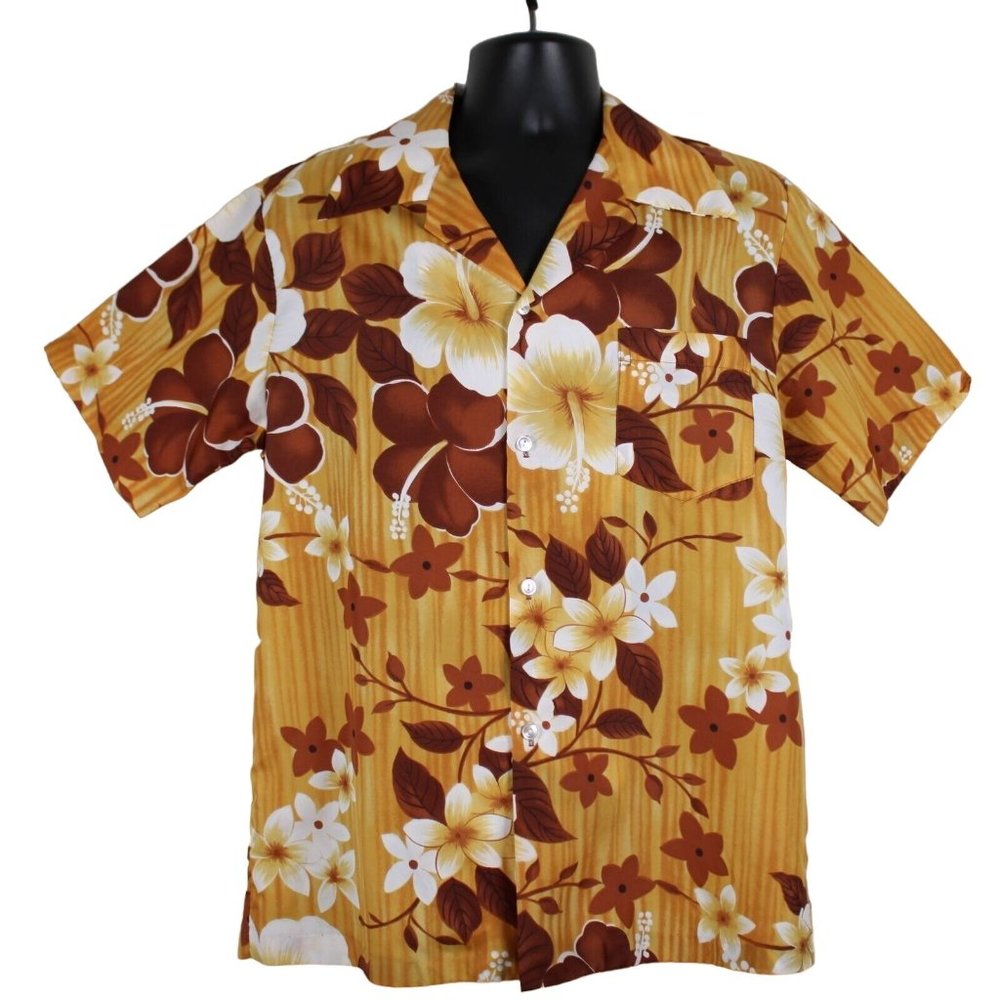 Pomare Hawaii 80s Vintage Hawaiian Aloha Camp Shirt Mens Lg Hibiscus Plumeria